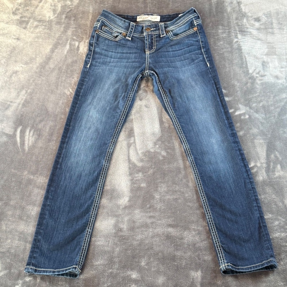 BKE Harper Straight Leg Jeans Women 27R Dark Wash Contrast Stitch Mid Rise